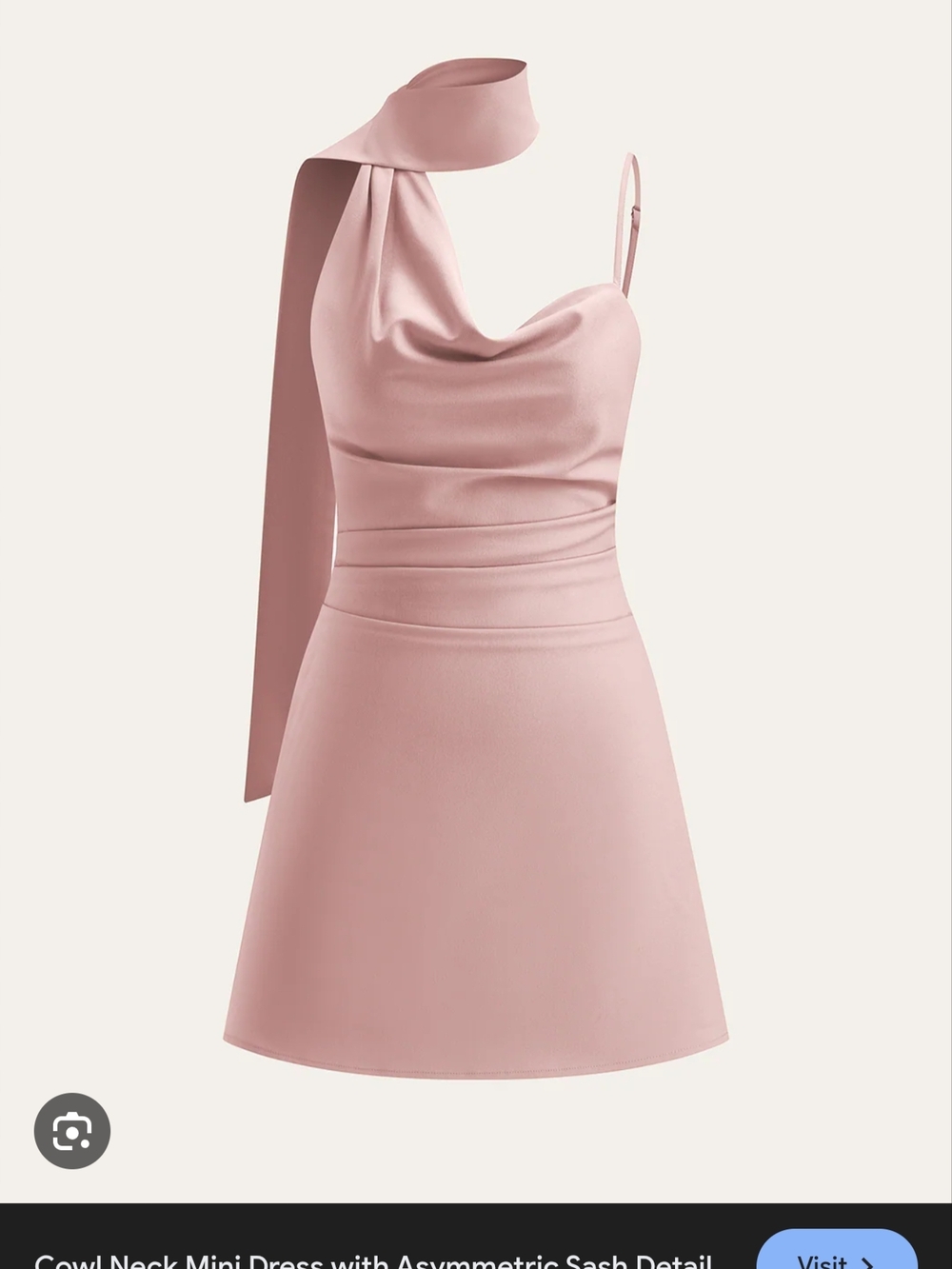 Cowl Neck Mini Dress with Asymmetric Sash - Dusty Pink